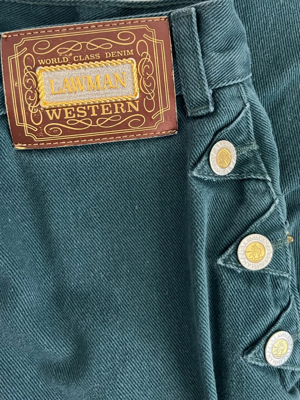 Vintage Lawman Western dark green straight jeans- gold detailing